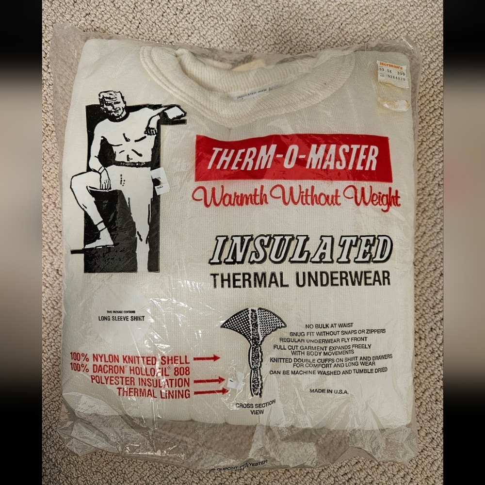 Vtg Nwt Therm-O-Master Insulated Thermal Mens Long Sleeve L Winter Ski Baselayer
